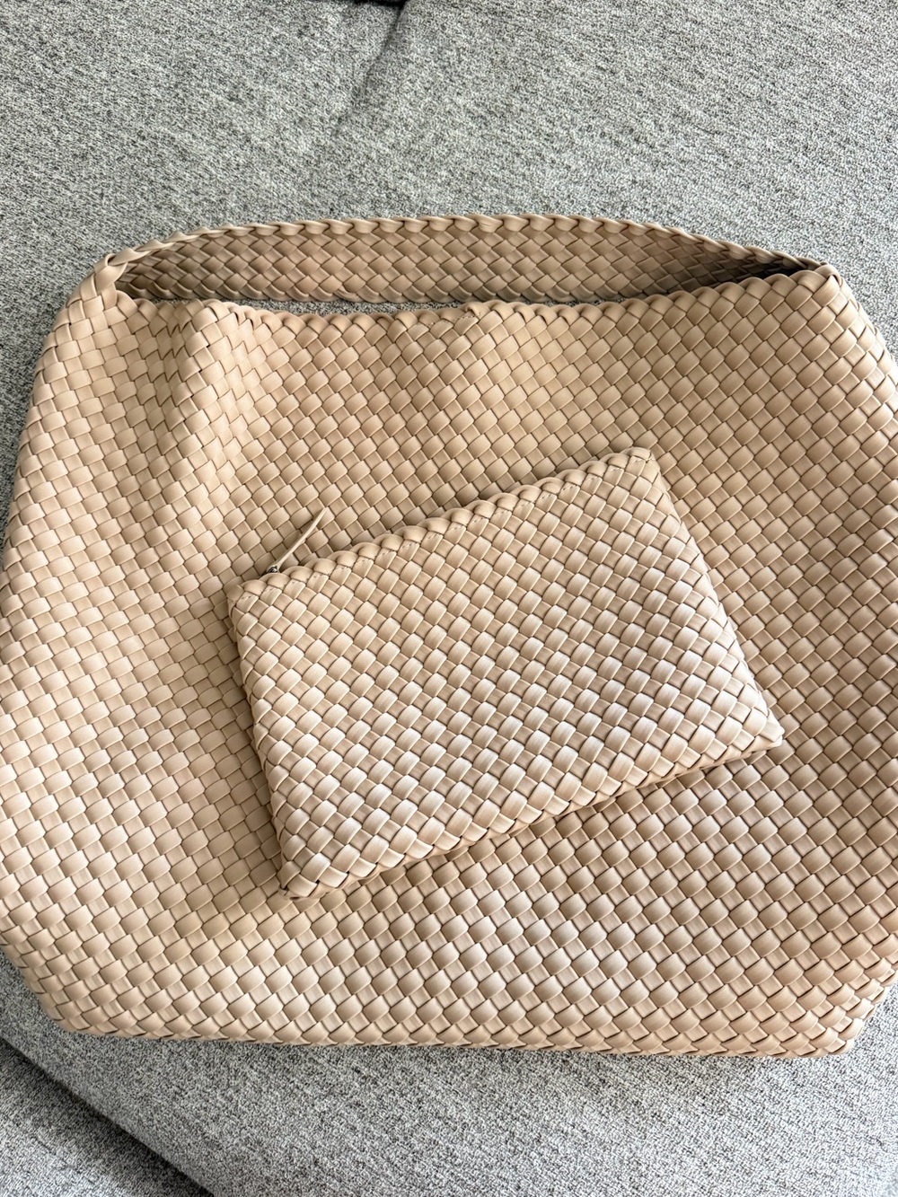 Naghedi Woven Tote and Pouch in Light Beige